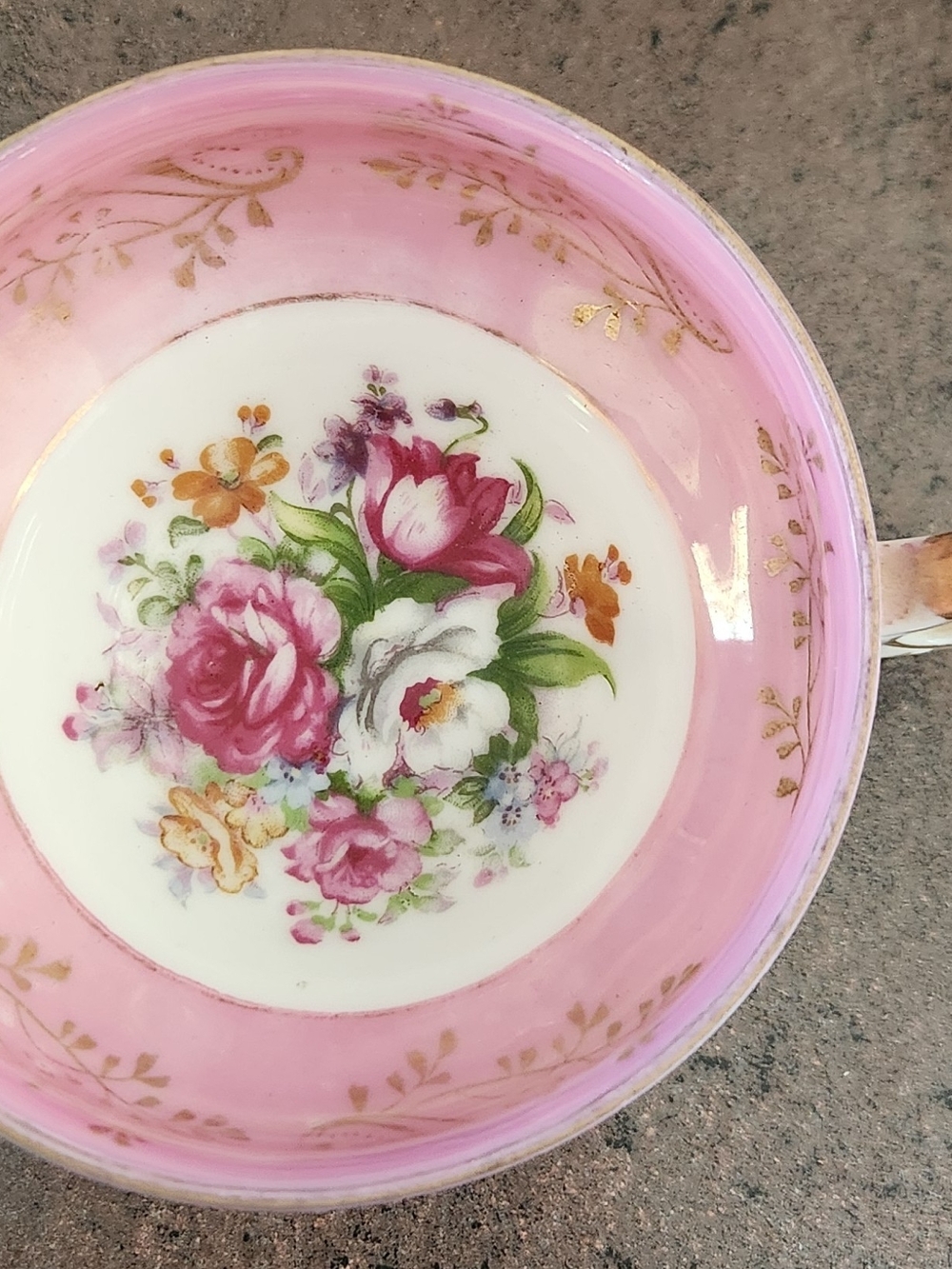Vintage Tea Cup W/3 Feet Fine China Pink Luster Rose